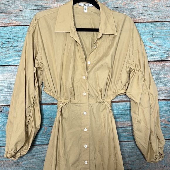 Derek Lam 10 Crosby Jayce Cutout Shirt Dress Size 10 Light Khaki - Picture 4 of 11